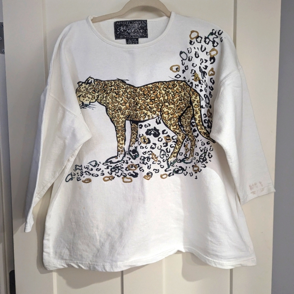 Animal Spirit White Leopard Print Top One size fits most 100% cotton